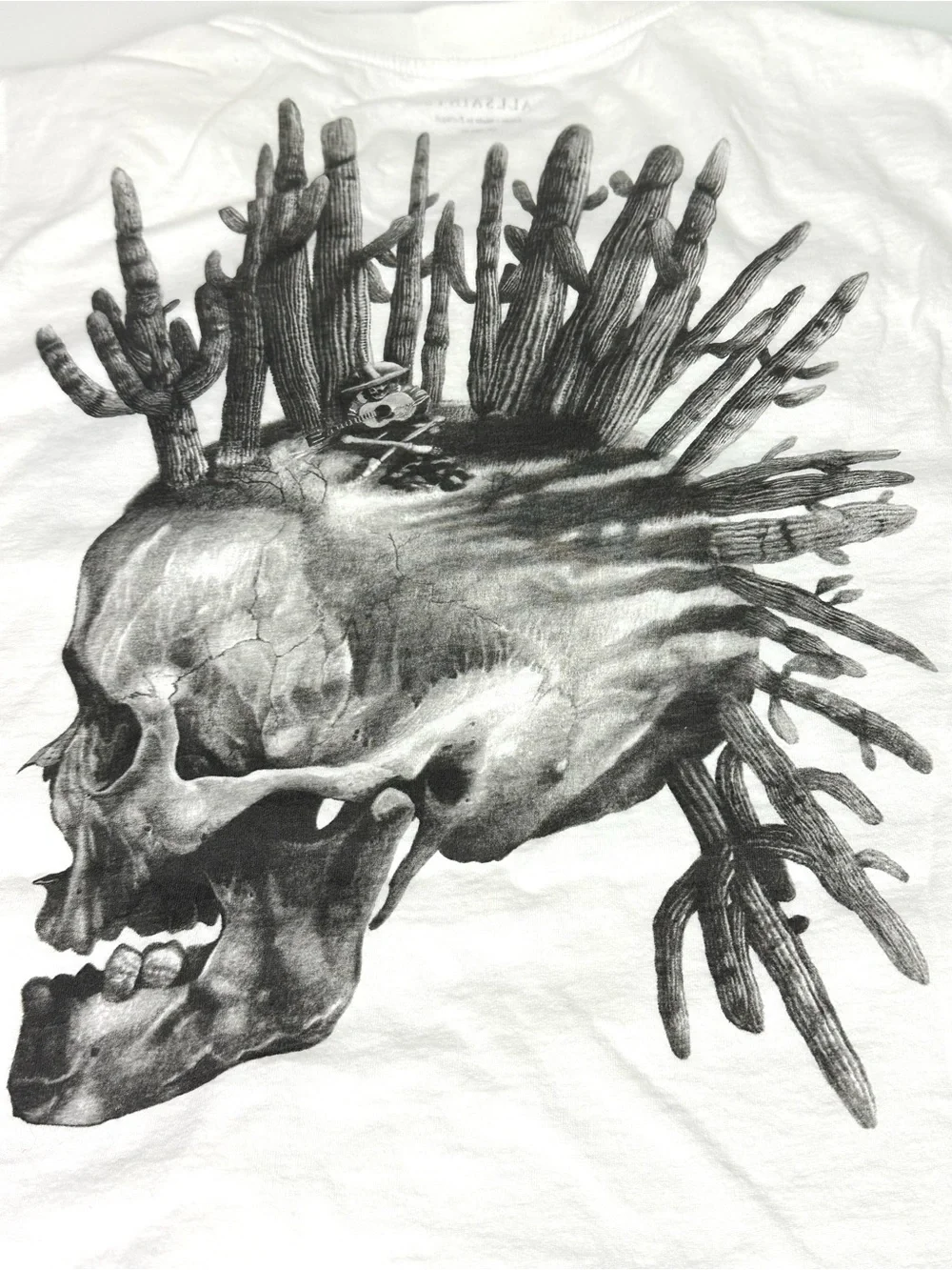 All Saints Men’s White Forsaken Skull Graphic T Shirt Large L